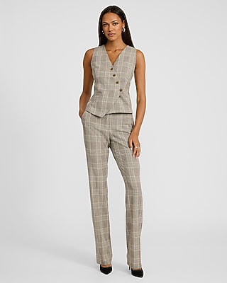Plaid Asymmetrical Four Button Blazer Vest