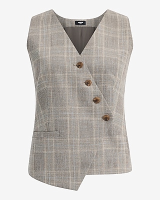 Plaid Asymmetrical Four Button Blazer Vest