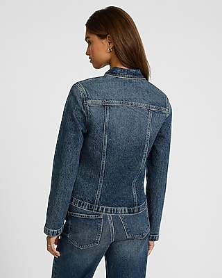 Medium Wash Zip Front Denim Jacket | Express