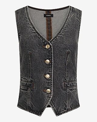 Washed Black Denim V-Neck Cutaway Vest - image 5