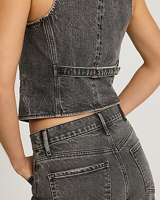 Washed Black Denim V-Neck Cutaway Vest - image 4