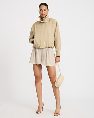 High Neck Bubble Hem Bomber Jacket