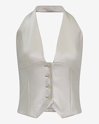 Metallic Halter Neck Blazer Vest