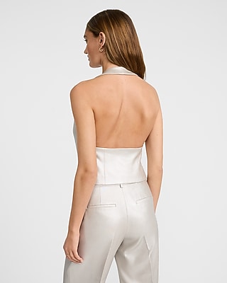 Metallic Halter Neck Blazer Vest