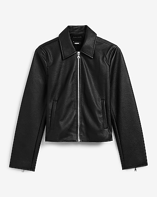 Faux Leather Zip Front Jacket