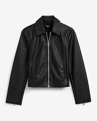 Faux Leather Zip Front Jacket