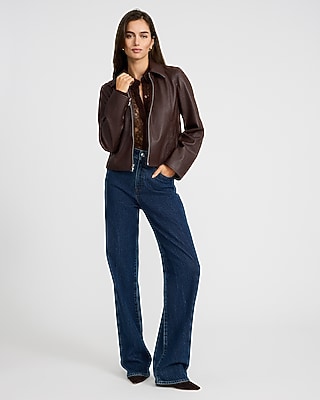Faux Leather Zip Front Jacket
