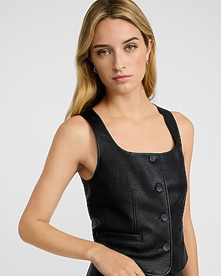 Faux Leather Square Neck Vest