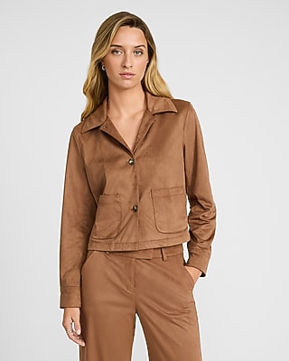 Faux Suede Patch Pocket Jacket