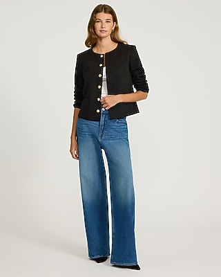 ジャケット・アウター ORIGINAL BUTTON COLLARLESS KNIT JACKET Novelty Button Collarless Jacket | Express