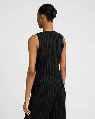 Striped Boat Neck Cutaway Blazer Vest