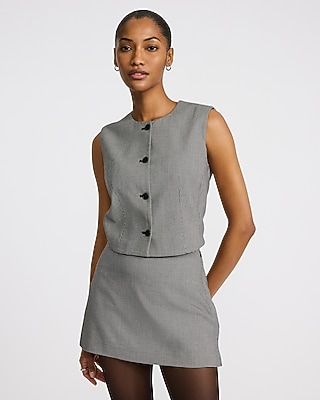 Houndstooth Crew Neck Blazer Vest