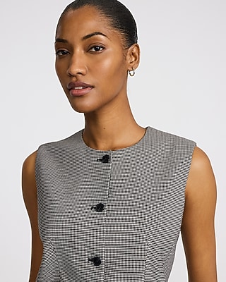 Houndstooth Crew Neck Blazer Vest