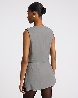 Houndstooth Crew Neck Blazer Vest
