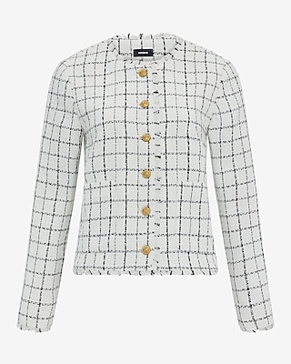 Tweed Plaid Novelty Button Lady Jacket - image 5