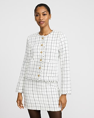 Tweed Plaid Novelty Button Lady Jacket
