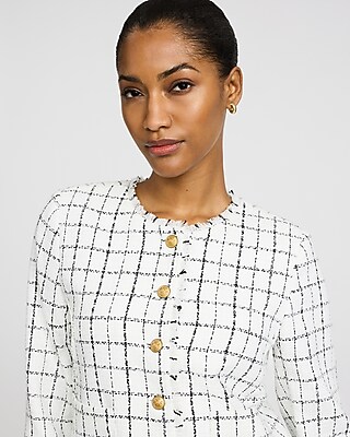 Tweed Plaid Novelty Button Lady Jacket - image 2