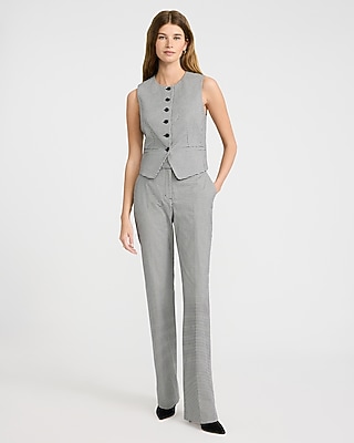 Gingham Stretch Cotton Crew Neck Cutaway Vest