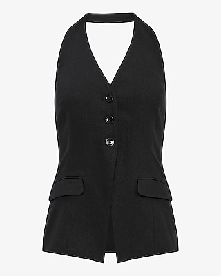 Summer-Blend Linen Halter V-Neck Cutaway Blazer Vest