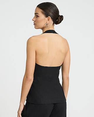 Summer-Blend Linen Halter V-Neck Cutaway Blazer Vest
