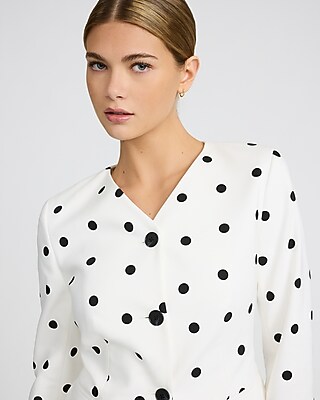 Polka Dot Stretch Cotton Collarless Cutaway Blazer