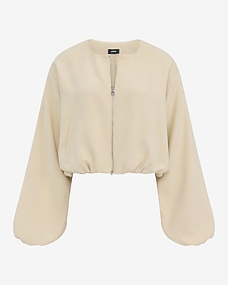 Crew Neck Zip Front Bubble Bomber Jacket
