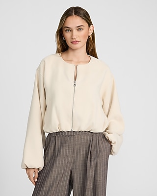 Crew Neck Zip Front Bubble Bomber Jacket