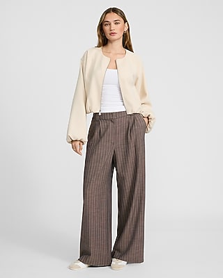 Crew Neck Zip Front Bubble Bomber Jacket