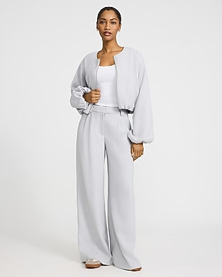 Crew Neck Zip Front Bubble Bomber Jacket