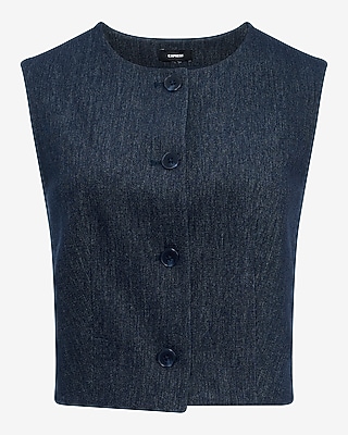 Denim Crew Neck Blazer Vest