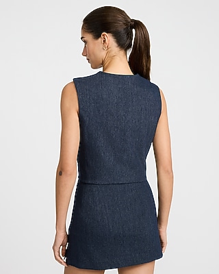 Denim Crew Neck Blazer Vest