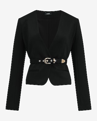 Signature Ponte Collarless Belted Blazer