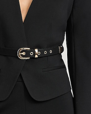 Signature Ponte Collarless Belted Blazer