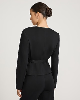 Signature Ponte Collarless Belted Blazer