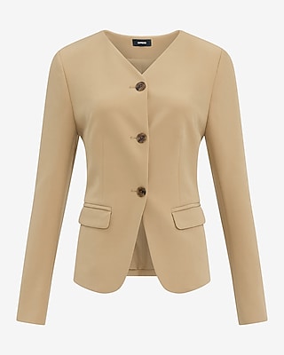 Signature Stretch Fitted V-Neck Collarless Cutaway Blazer