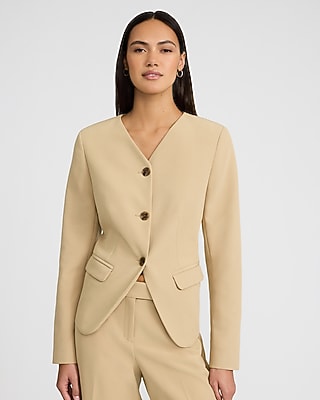 Signature Stretch Fitted V-Neck Collarless Cutaway Blazer