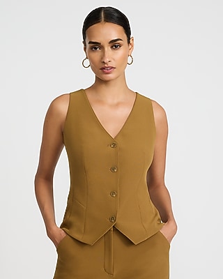 Studio Stretch Twill V-Neck Peplum Cutaway Blazer Vest