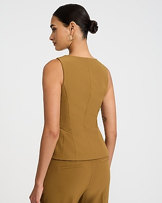 Studio Stretch Twill V-Neck Peplum Cutaway Blazer Vest