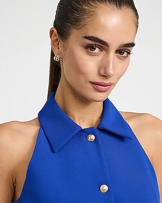 Studio Stretch Twill Collared Novelty Button Blazer Vest