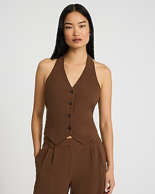 Signature Crepe V-Neck Tie Back Blazer Vest