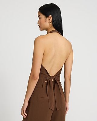 Signature Crepe V-Neck Tie Back Blazer Vest