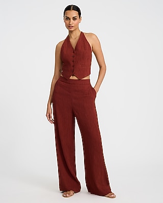 Textured Halter V-Neck Tie Back Blazer Vest