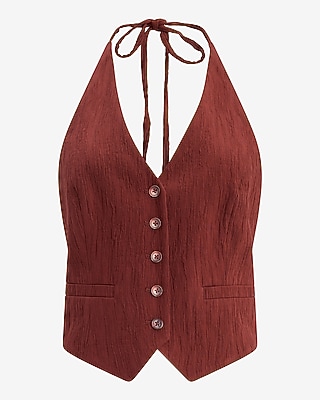 Textured Halter V-Neck Tie Back Blazer Vest