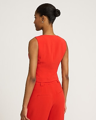 Signature Crepe High V-Neck Blazer Vest