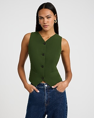 Signature Crepe High V-Neck Blazer Vest