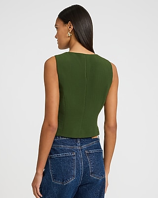 Signature Crepe High V-Neck Blazer Vest