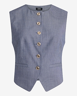 Crew Neck Gold Button Cutaway Blazer Vest