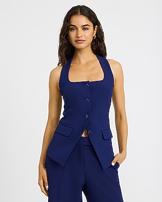 Studio Stretch Twill Halter Cutaway Blazer Vest