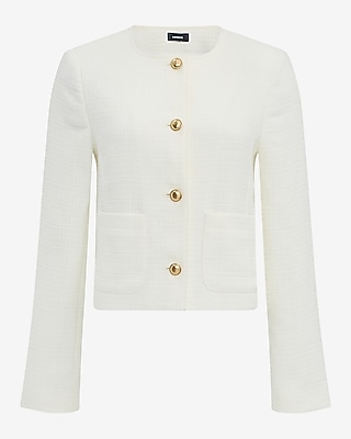 Tweed Crew Neck Novelty Button Lady Jacket