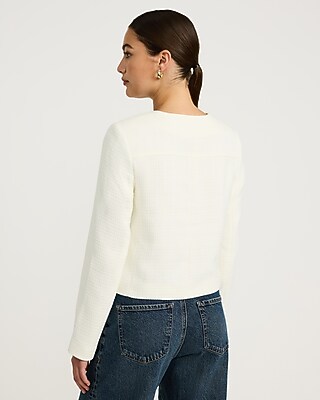 Tweed Crew Neck Novelty Button Lady Jacket